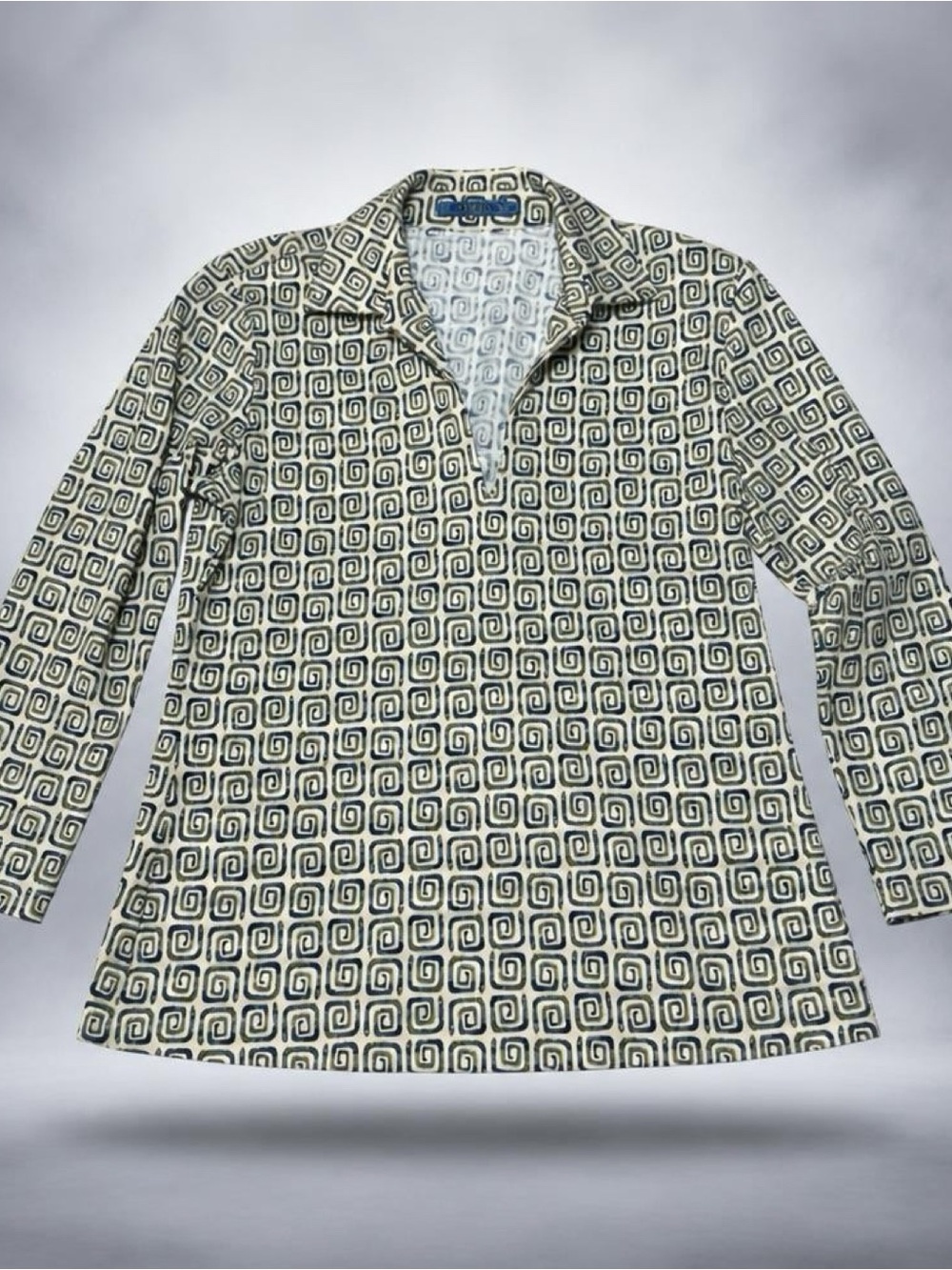 J. McLaughlin Cream Top with Blue and Green Geometric Print - Picture 2 of 7